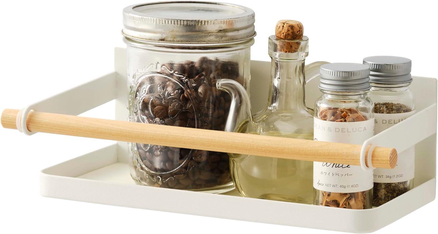 White Magnetic Wall-Mounted Wooden Spice Rack