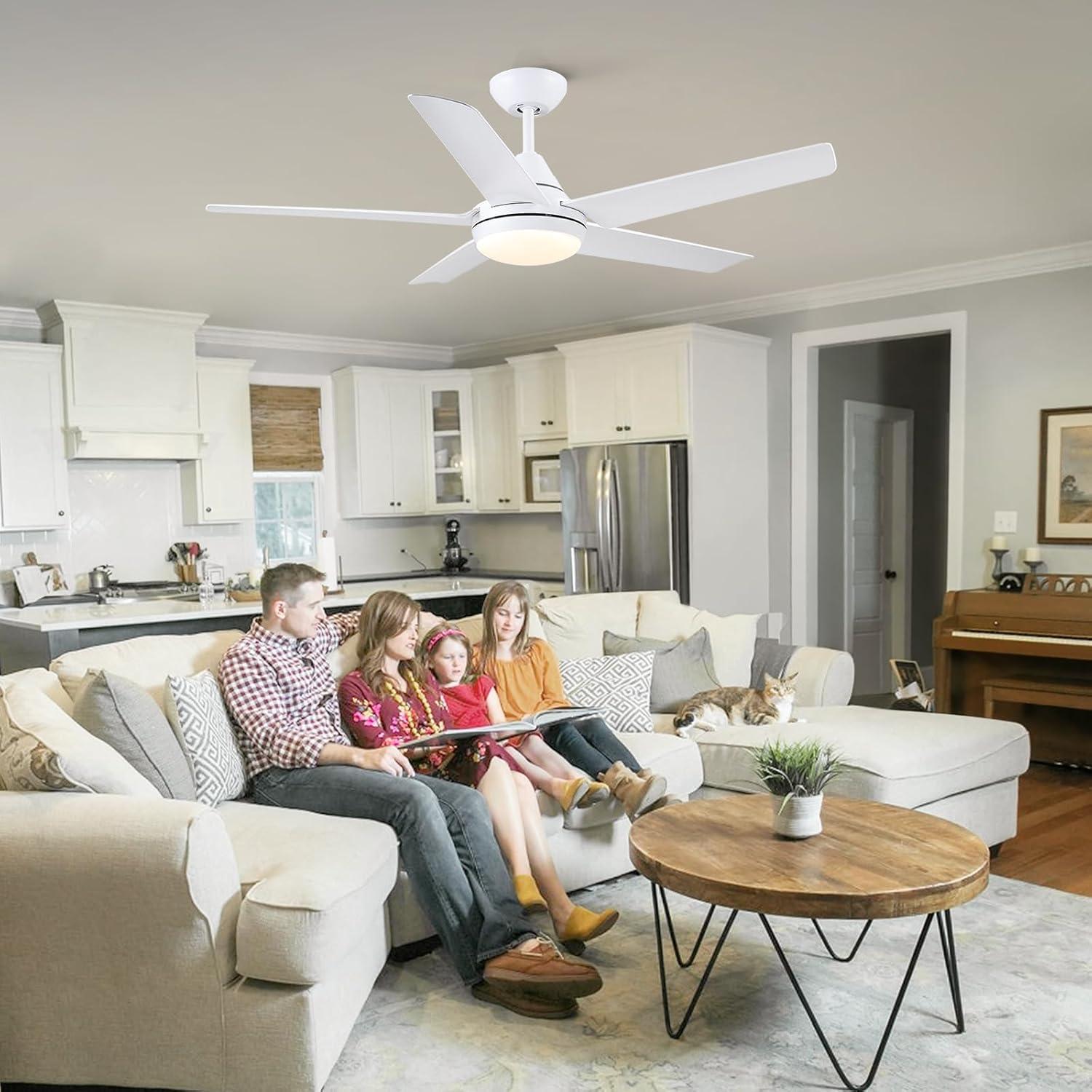 52-Inch White Ceiling Fan with LED Light and Remote Control