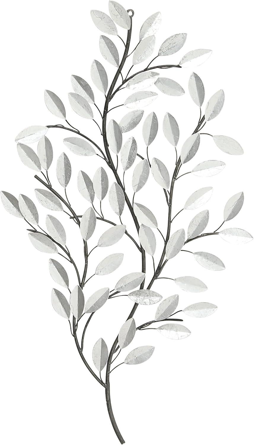 Metal Leaf Metallic Wall Decor with Stem Silver - Olivia & May: Glam Iron Art for Indoor