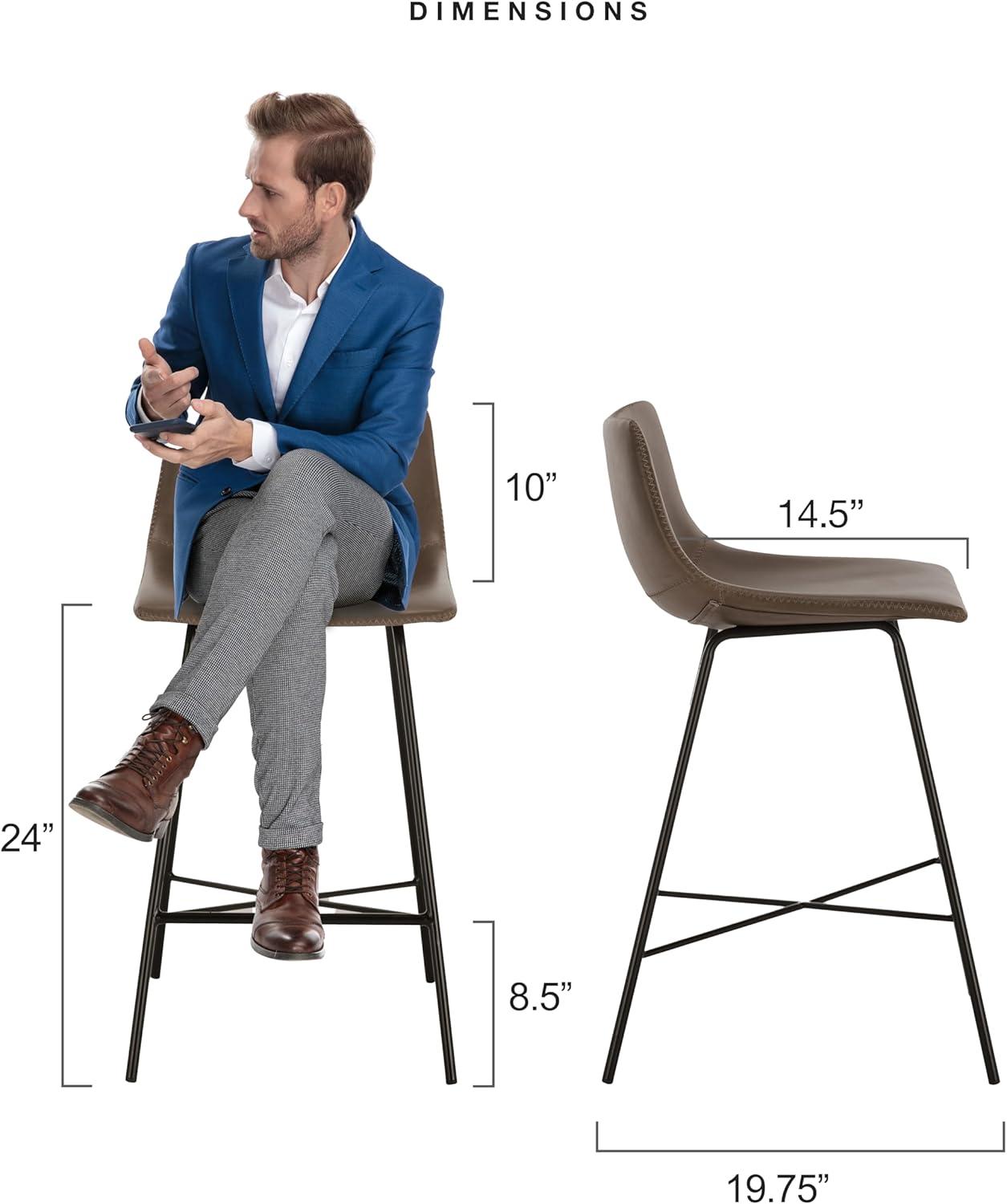 Brown Leather Saddle Style Counter Stools with Steel Legs, Set of 3