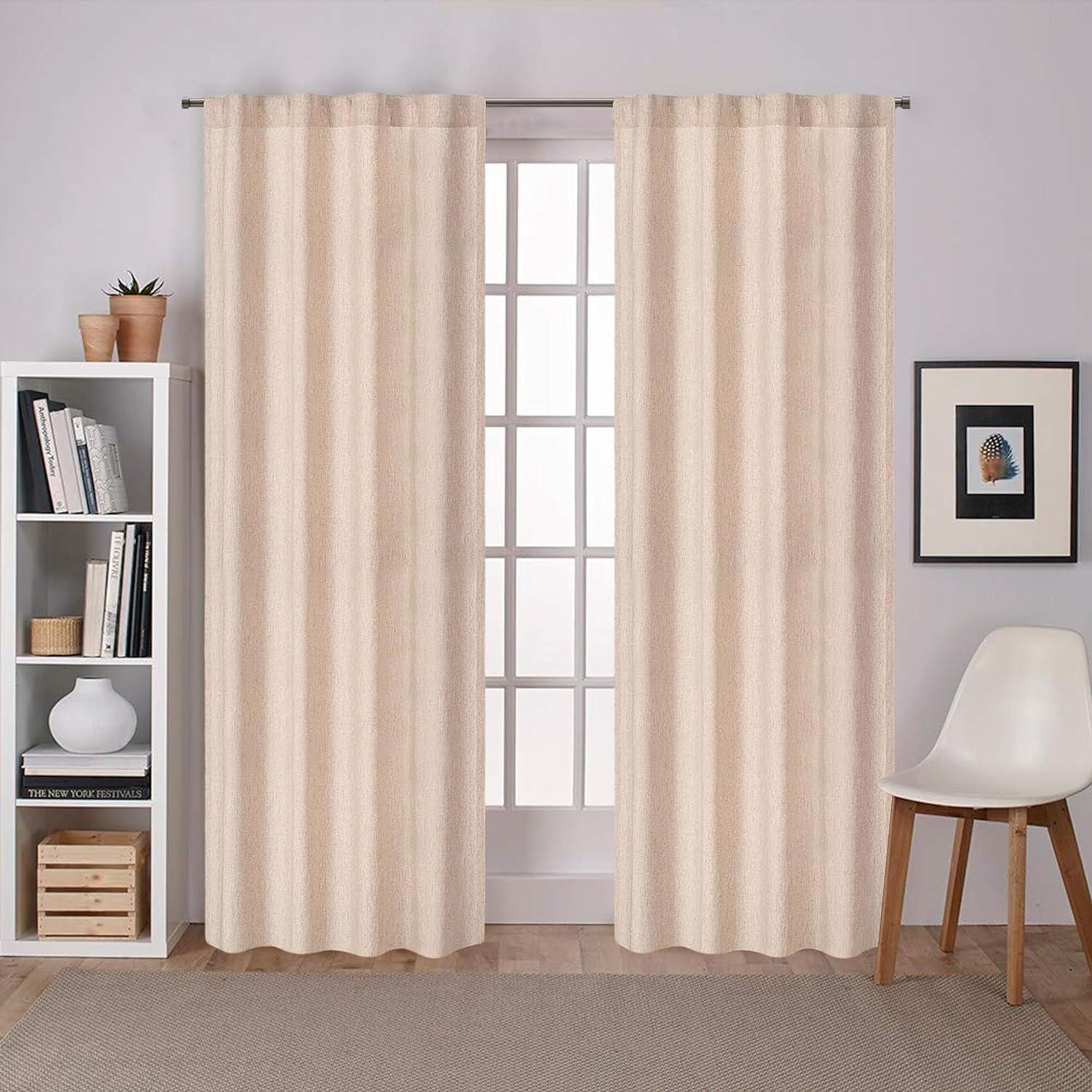 96-Inch Flax Linen Cotton Tab Top Curtain Set