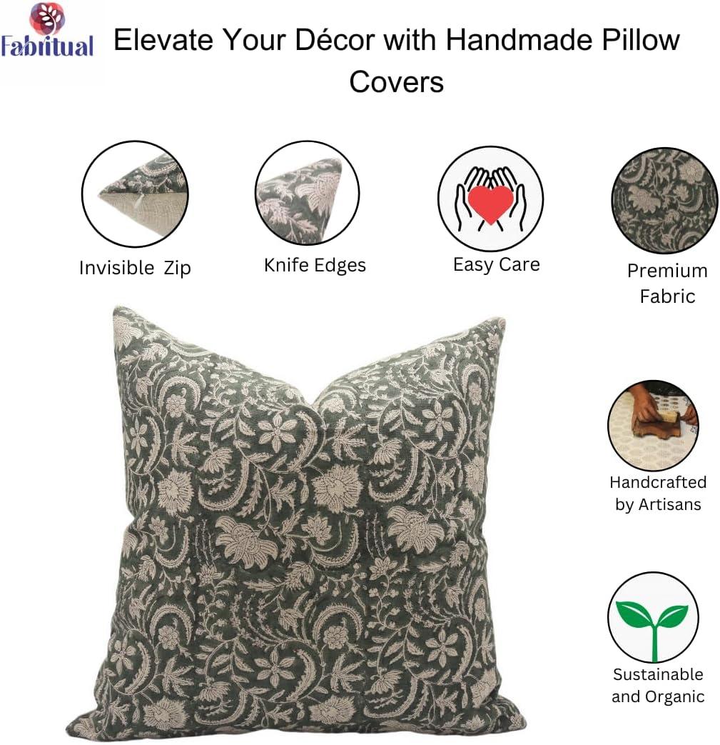 Fabdivine Floral Linen  Pillow Cover for Indoor/Outdoor