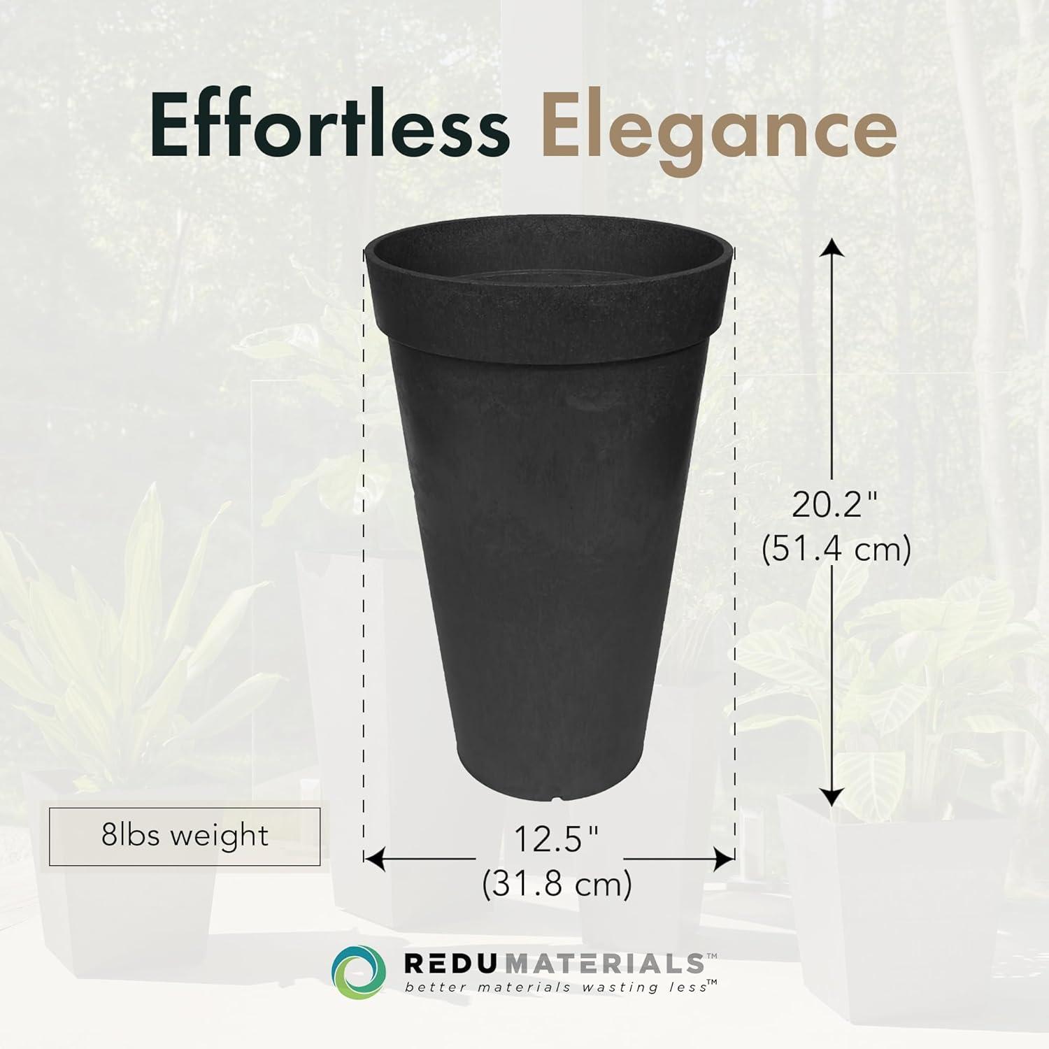 Tierra Verde 2 Pack Aria Indoor/Outdoor Self Watering Tall Round Planter, Weatherproof for Patio, Garden, and Porch Use, 12.5"W x 20"H, Black