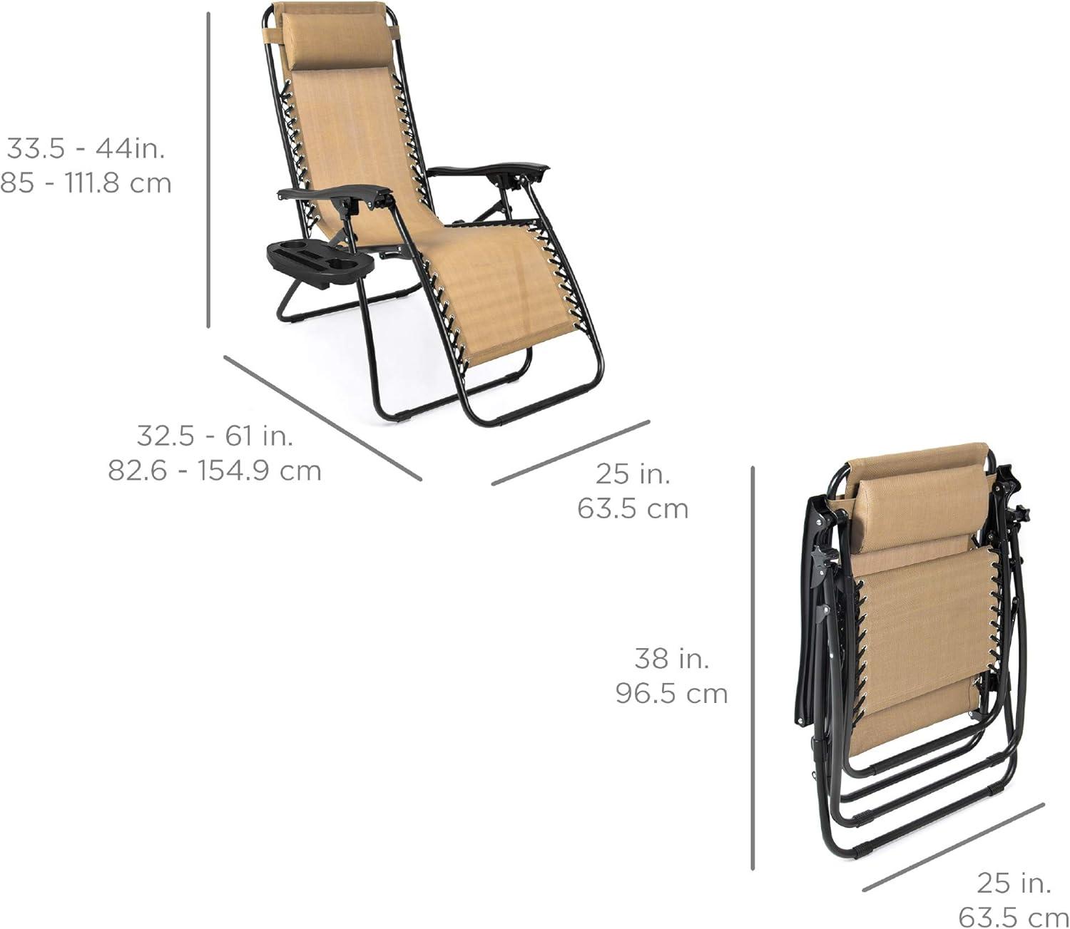 Best Choice Products Set of 2 Zero Gravity Lounge Chair Recliners for Patio, Pool w/ Cup Holder Tray - Beige