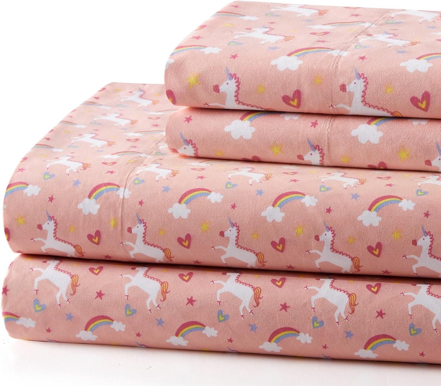 Pink Unicorn Rainbow Cotton Blend Percale Full Sheet Set