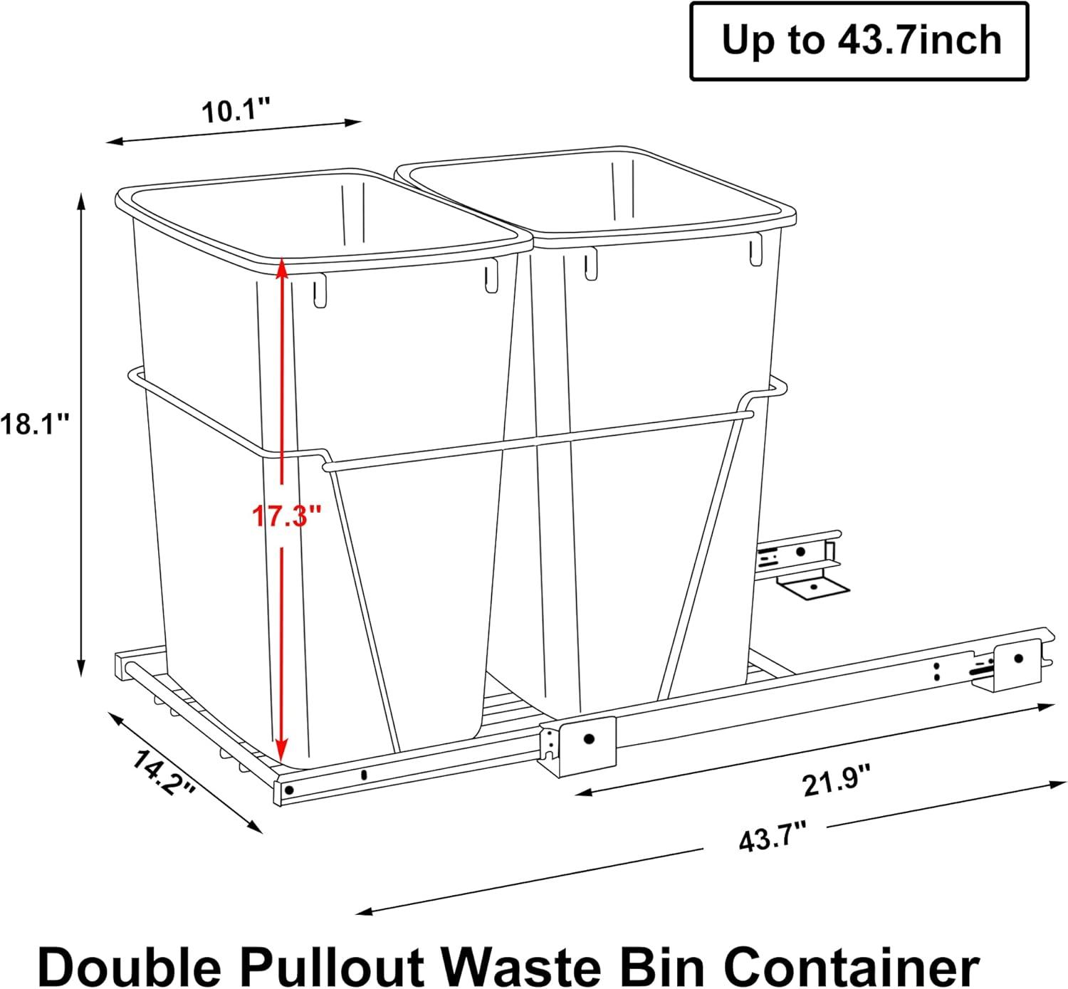 Double 35-Quart Sliding Pull Out Waste Bin Container, Kitchen Trash Can Under Cabinet Dual Trash Can Under Sink for Home Base Kitchen Cabinet - 17.5 Gallon