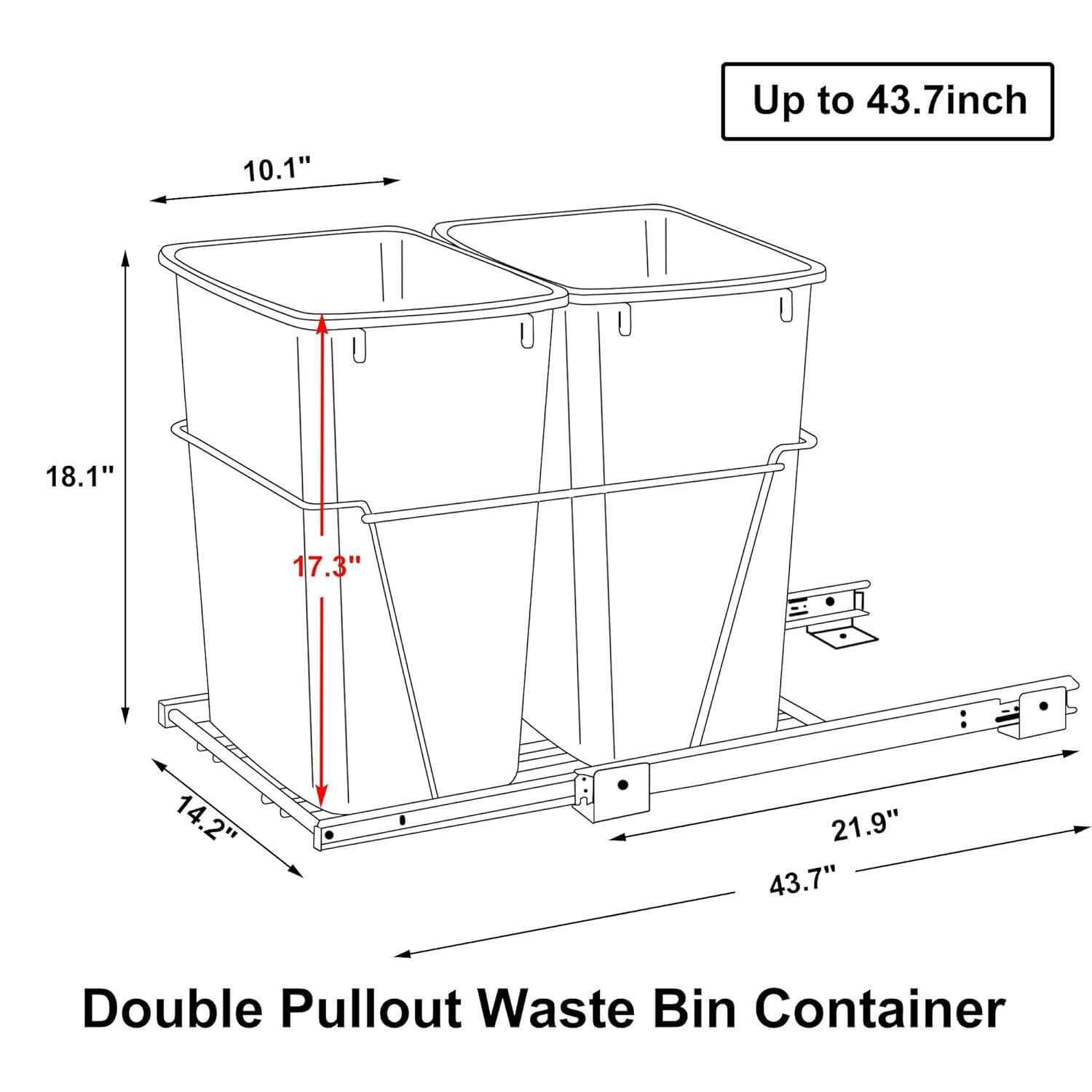 Double 35-Quart Sliding Pull Out Waste Bin Container, Kitchen Trash Can Under Cabinet Dual Trash Can Under Sink for Home Base Kitchen Cabinet - 17.5 Gallon