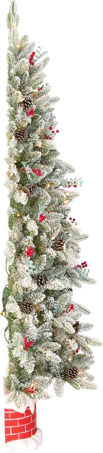 5-Foot White Flocked Pine Half Christmas Tree with Lights