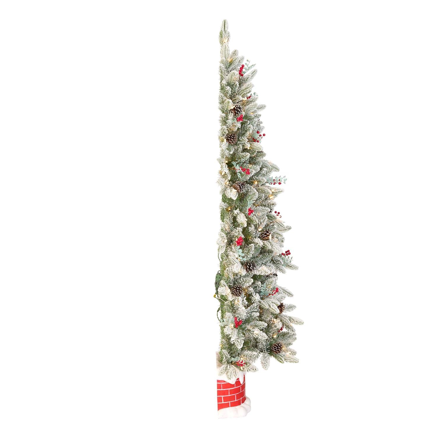 5-Foot White Flocked Pine Half Christmas Tree with Lights
