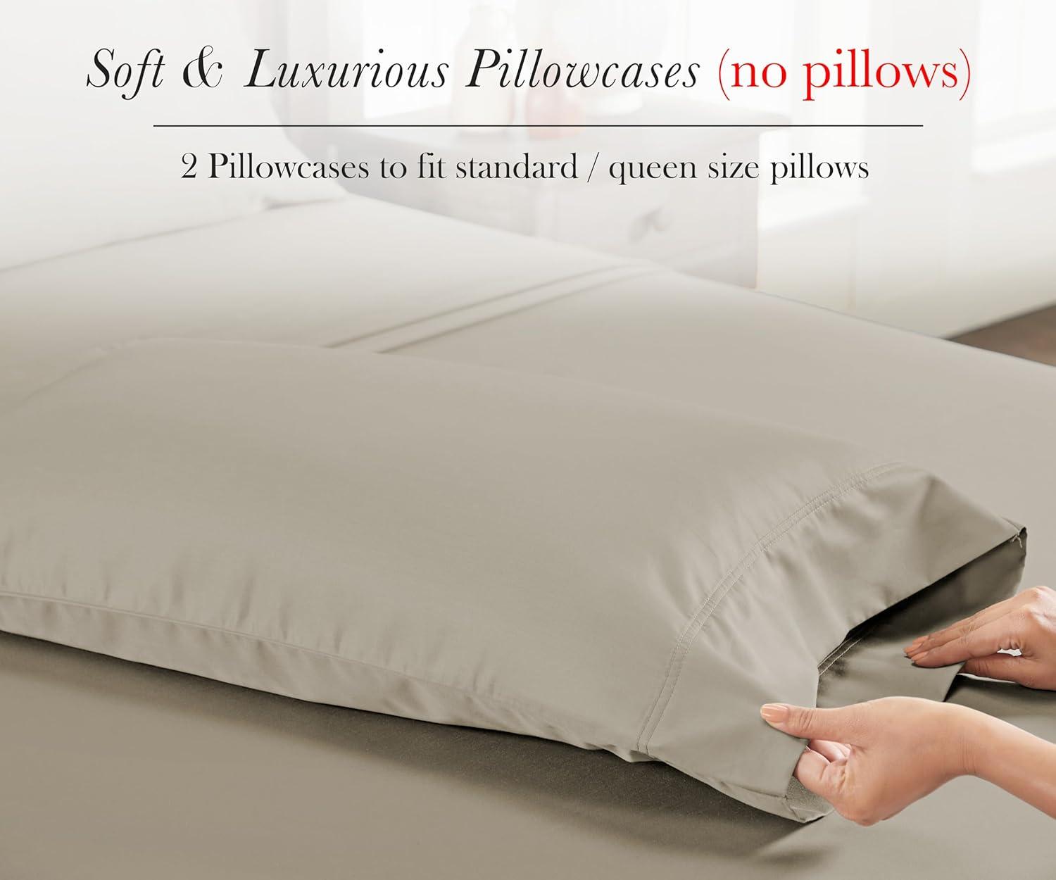 California Design Den 100% Cotton Pillow Cases Standard Size Set of 2, Sateen Weave, Cooling Pillow Cases for Standard / Queen Size Pillows, Beige