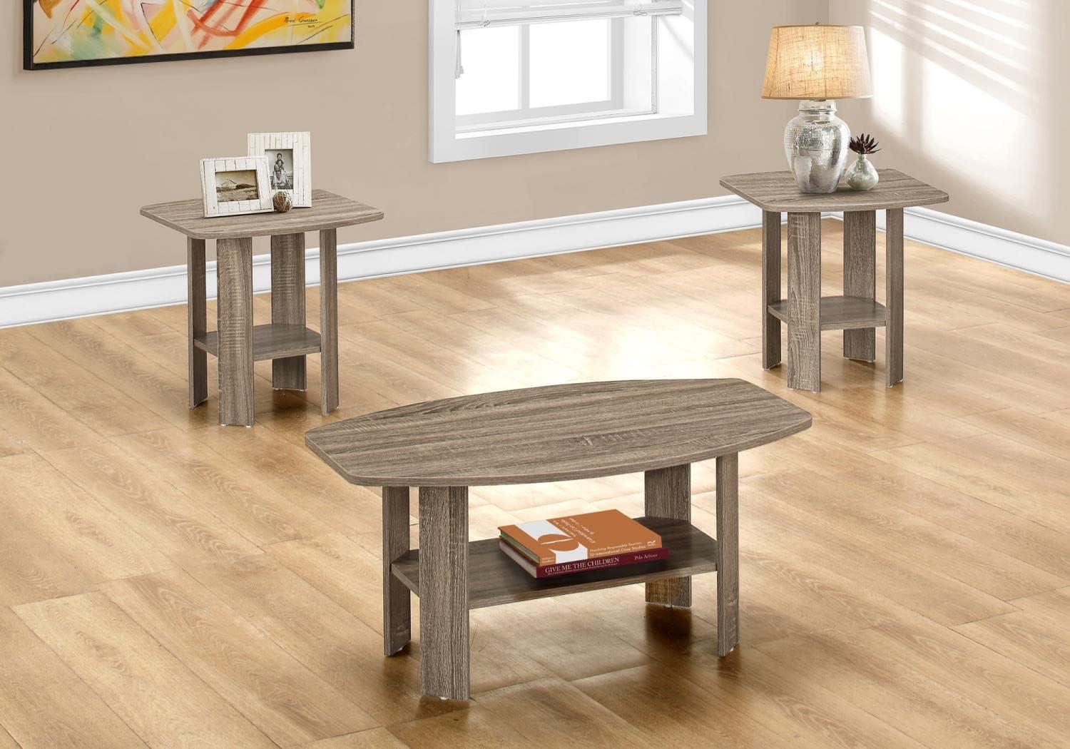 Superwum 7927P Table, 3pcs Set, Coffee, End, Side, Accent, Living Room, Laminate, Brown, Transitional Set-3Pcs Dark Taupe, 35.5" L x 21.5" W x 16.25" H