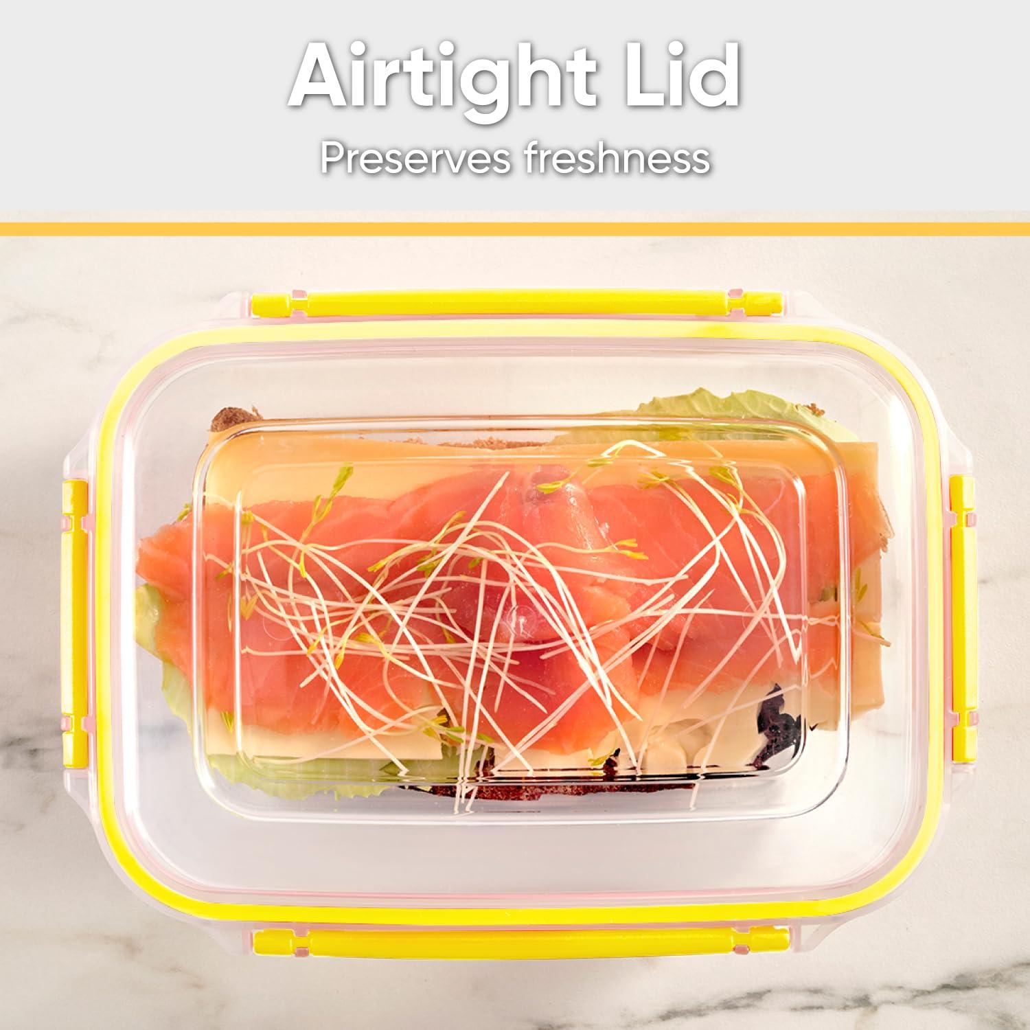Superio Lock and Fresh Airtight Food Storage Containers with Lids for Kitchen Pantry Organization and Storage, Lunch, and Meal Prep Plastic Containers, 80 oz. Rectangular Sealed Container, Yellow