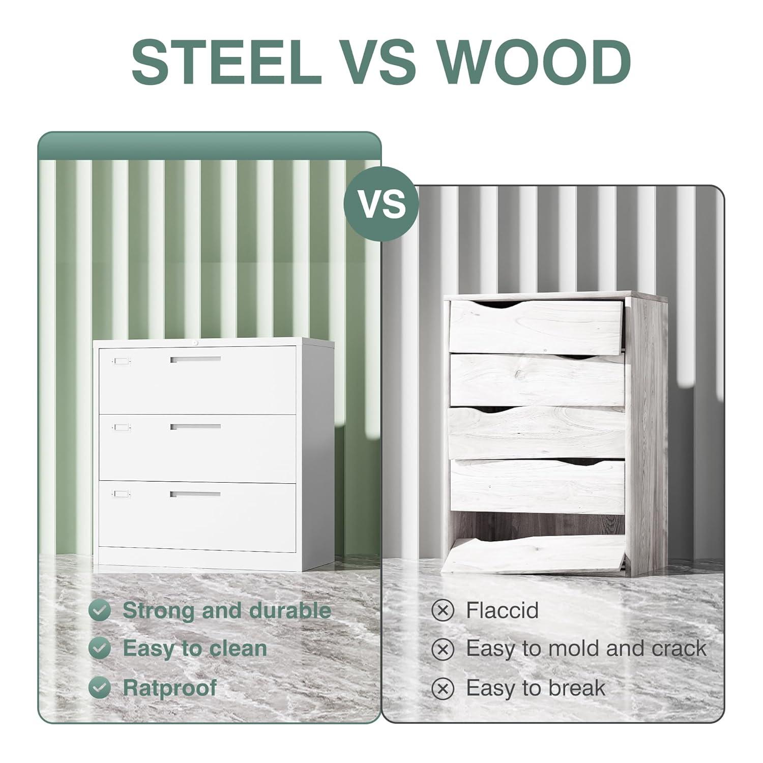 Lateral File Cabinet 3 Drawer,Metal Storage File Cabinet with Lock,Steel Lateral File Cabinet for Legal/Letter A4 Size,Wide File Cabinet for Office Home,Assembly Required