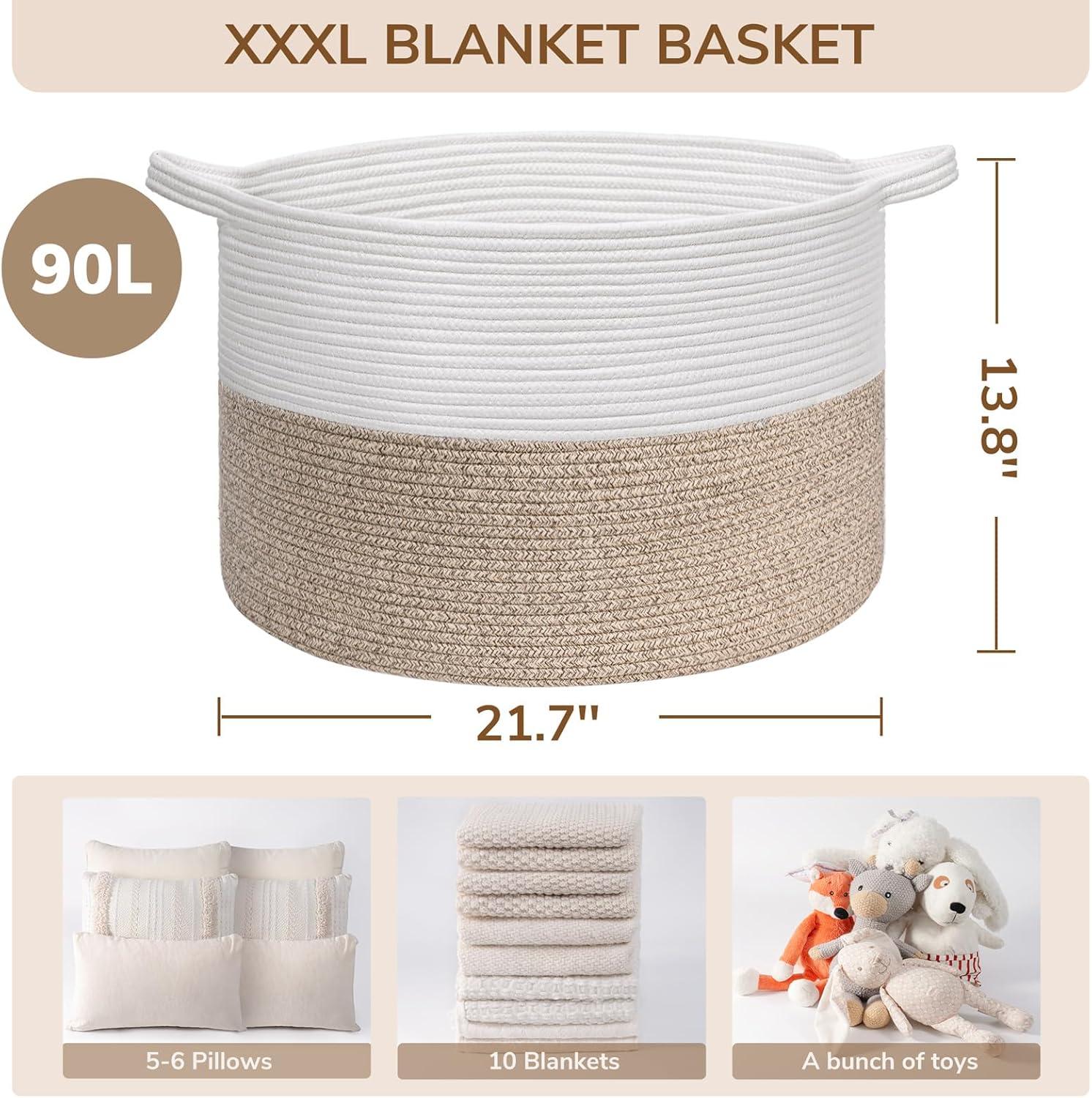 Beachcrest Home™ Extra Large Woven Baskets For Storage, 21.7'' X 13.8'' Wicker Basket With Handle For Blankets, Big Laundry Baskets For Clothes, Pillows, Towel, Shoe Basket For Entryway, 90L Jute