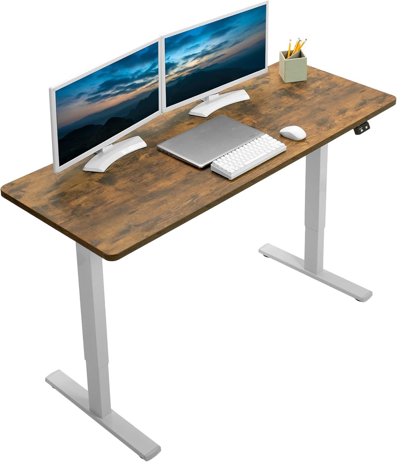 Rustic Vintage Brown & White Electric Adjustable Standing Desk