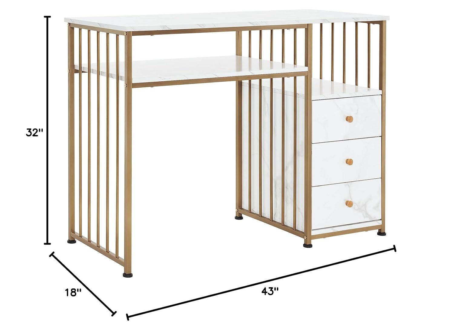 BarberPub Makeup Vanity Desk with Drawer, Manicure Table with Metal Frame