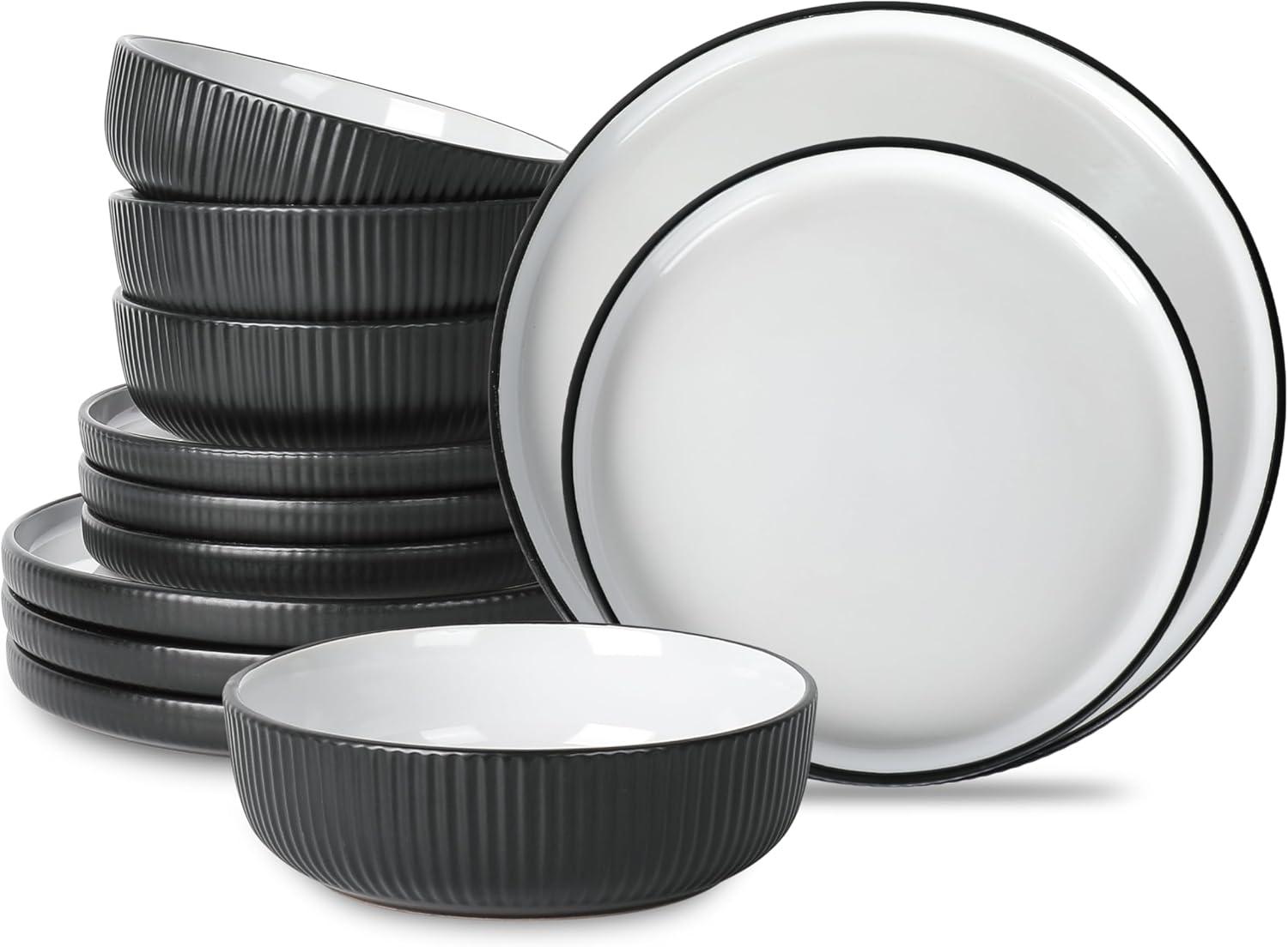 Christian Siriano Black Ceramic 12-Piece Dinnerware Set, Service for 4