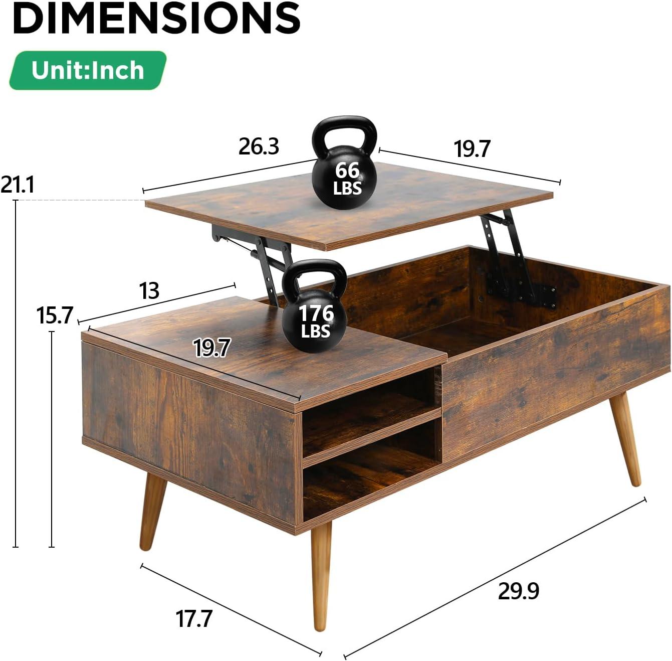 PayLessHere 39" Lift Top Coffee Table with Adjustable Storage and Hidden Compartment Small Wood Coffee Table Center Table for Home Living Room Office Apartment Reception Room,Brown