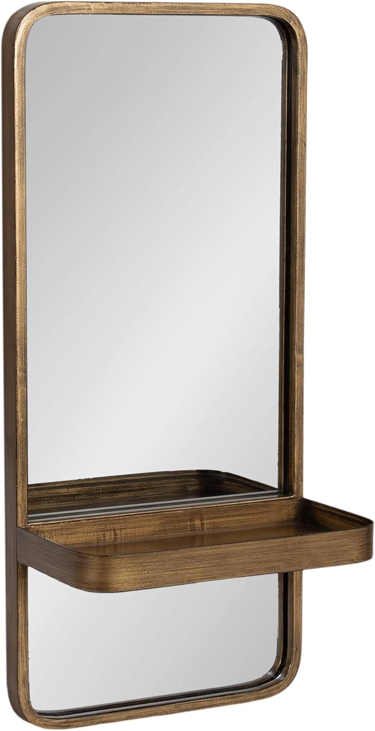 Gold Rectangular Wall Mirror with Shelf, 11 x 24 Inch