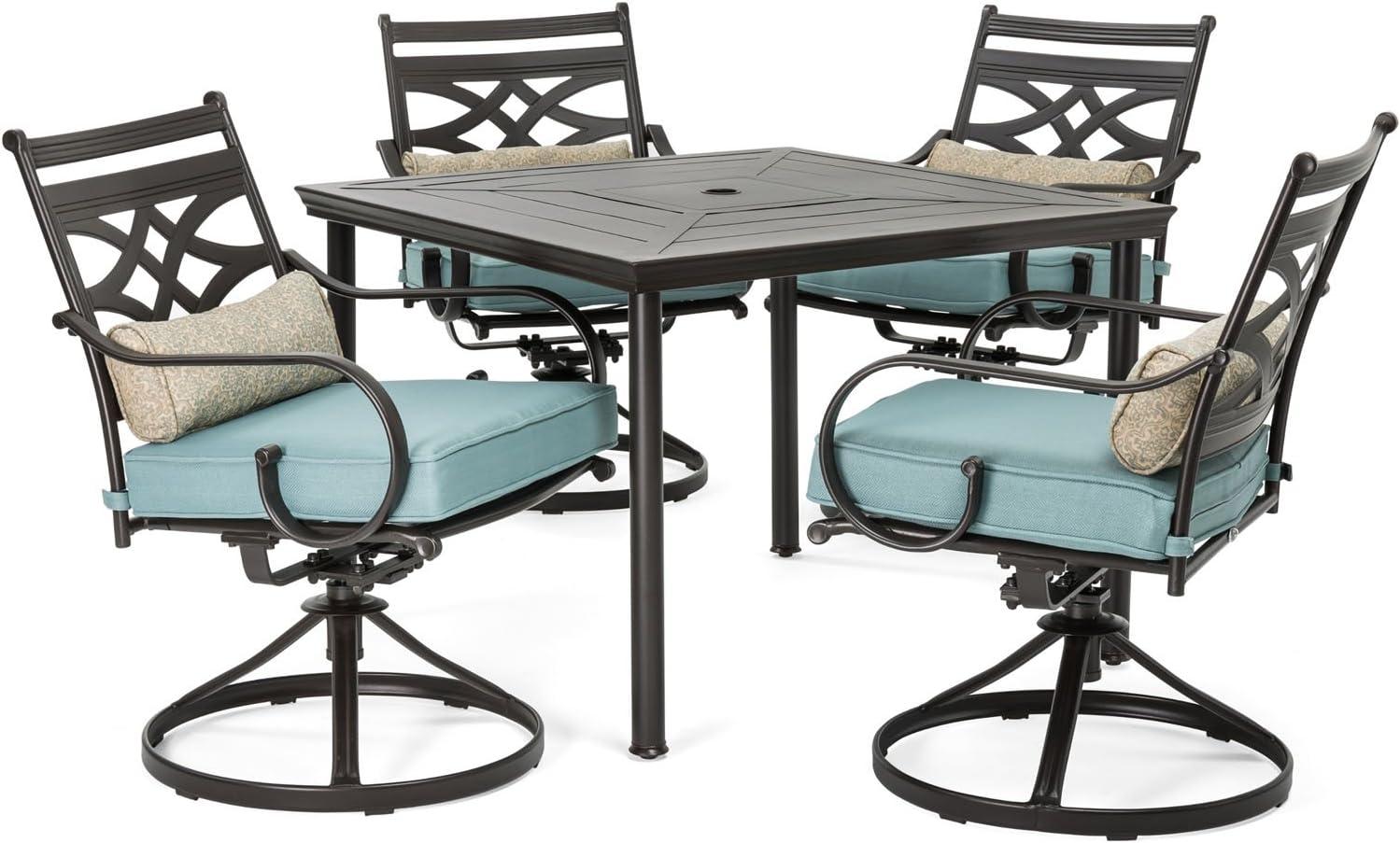 Montclair Ocean Blue & Brown 5-Piece Outdoor Dining Set with Swivel Rockers