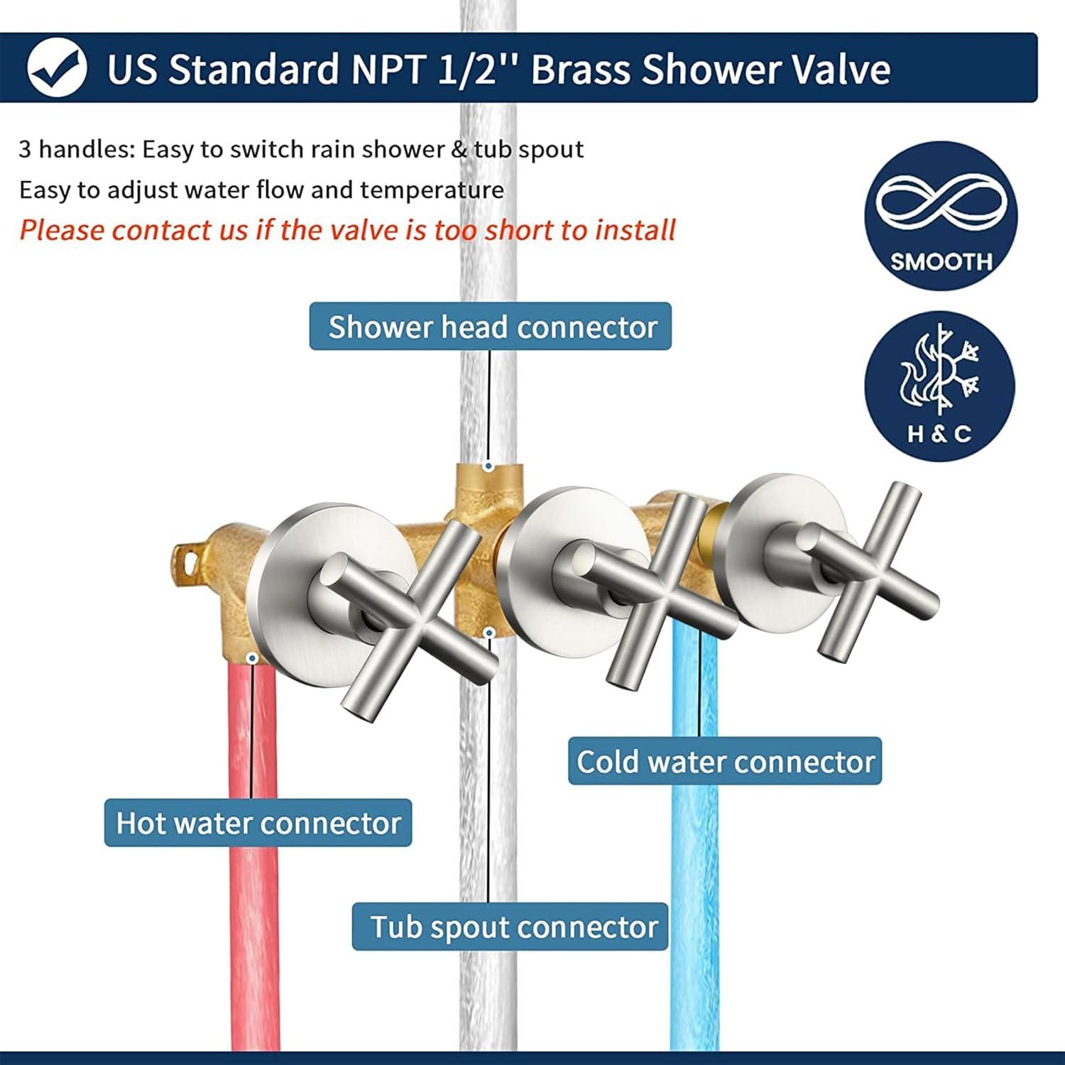 Brushed Nickel Triple Handle Wall Mounted Shower Faucet Set