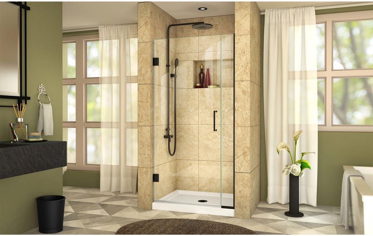 Satin Black Frameless Hinged Shower Door with Clear Glass