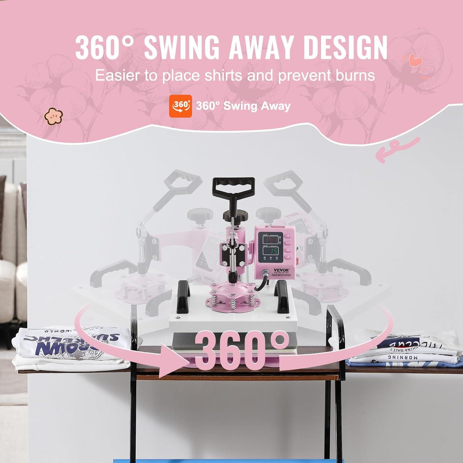 Pink Aluminum 12x10 Swing Away Heat Press Machine