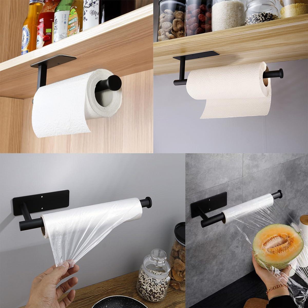 Paper Towel Holder - Under Cabinet Paper Towel Rack for Kitchen、Bathroom,SUS304 Stainless Steel(Matte Black)