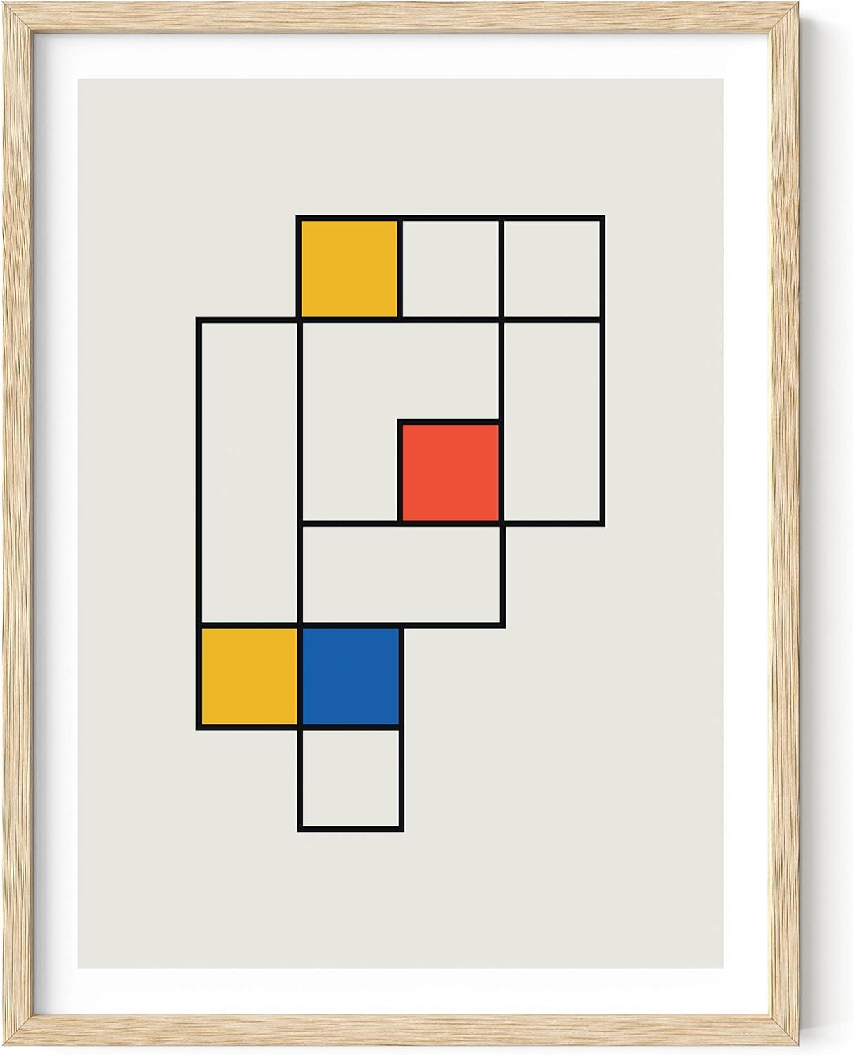 HAUS AND HUES Bauhaus Modern Mid Century Wall Art Print - Geometric Wall Art Decor, Retro Wall Art, Abstract Art Prints Framed, Mid Century Wall Decor, Modern Art Print (Framed Beige 12x16)