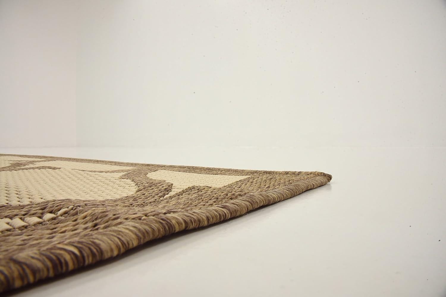 Unique Loom 6' 1 x 6' 1 Square Beige and Brown Outdoor Trellis Moroccan Area Rug