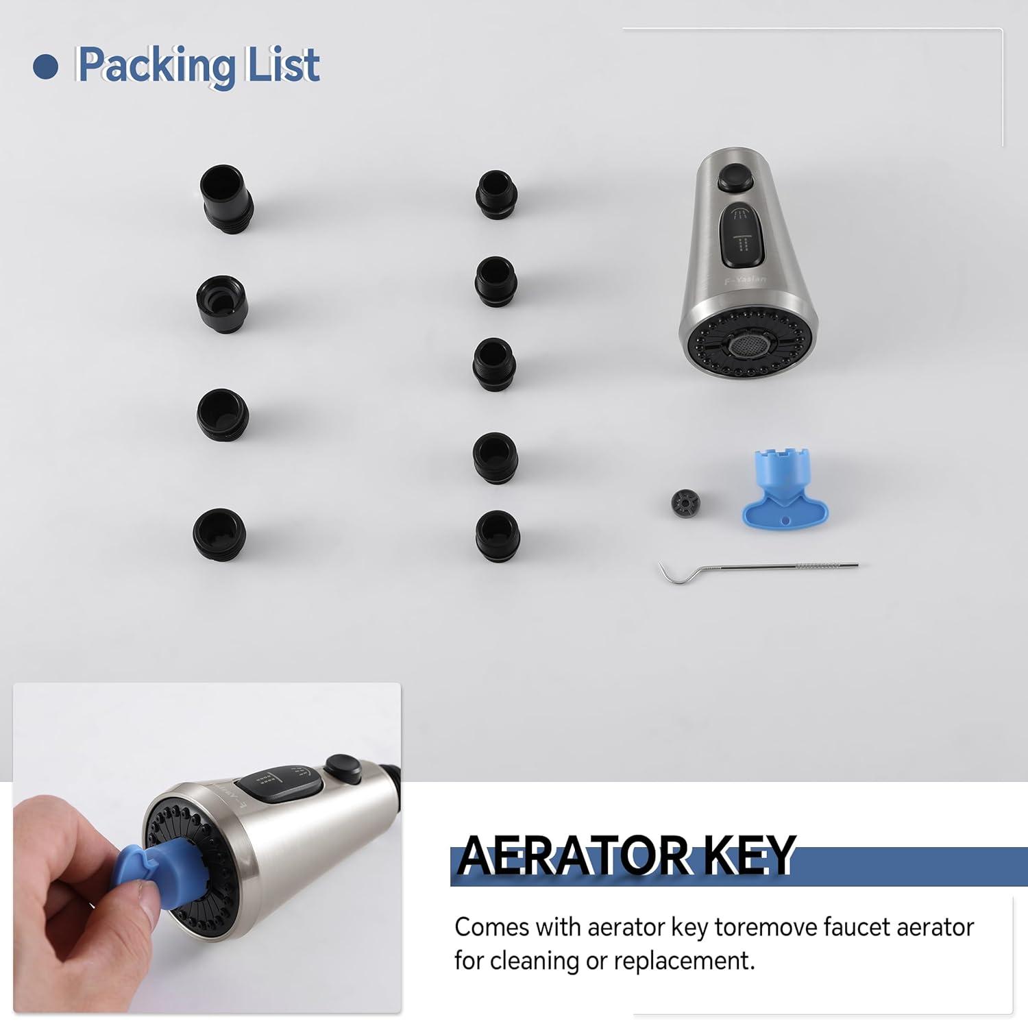 Spring Pull Down Kitchen Faucet Head Replacement for Kitchen Faucet, 3-Modes & 7 Adapters Brushed Nickel Finished