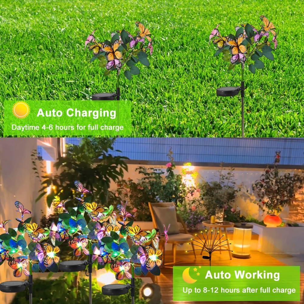 AYUQI 2 Pack Solar Lights, Solar Garden Stake Lights with Butterflies Decoration Outdoor Lights, Waterproof Solar Butterfly Lights for Patio Yard Pathway Garden Decor