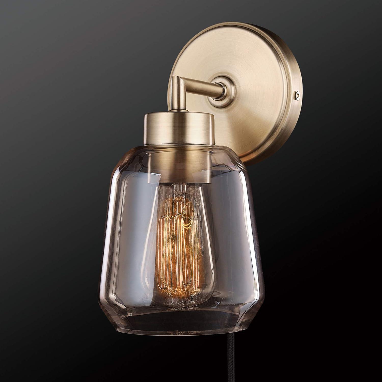 Salma Matte Brass Dimmable Wall Sconce with Smoked Amber Glass