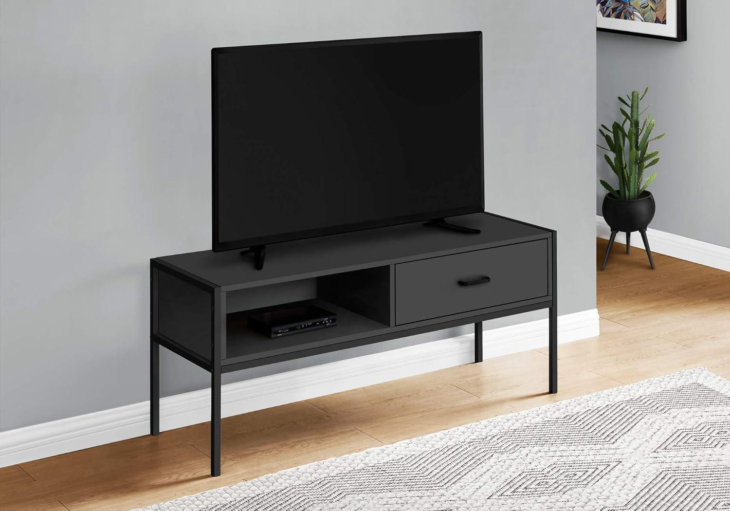 Monarch Specialties Tv Stand 48 Inch Console Media Entertainment Center Storage Drawer Living Room Bedroom Laminate Metal Black Contemporary Modern