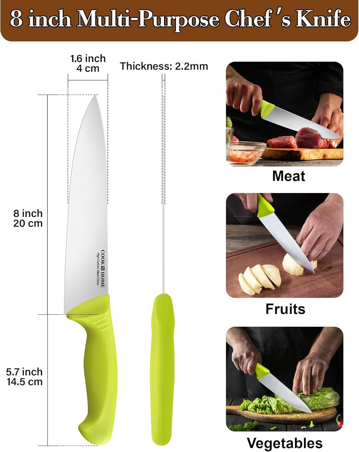 8-Inch Stainless Steel Chef's Knife with Green Handle