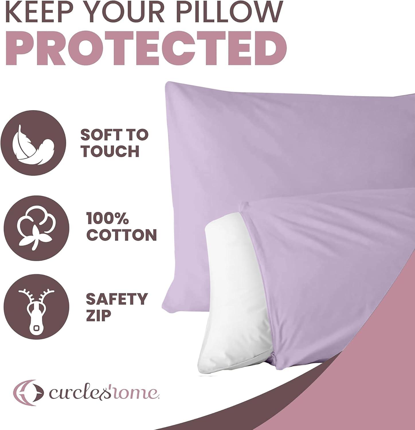 Circles Home 100% Cotton Breathable Pillow Protector with Zipper – (2 Pack)