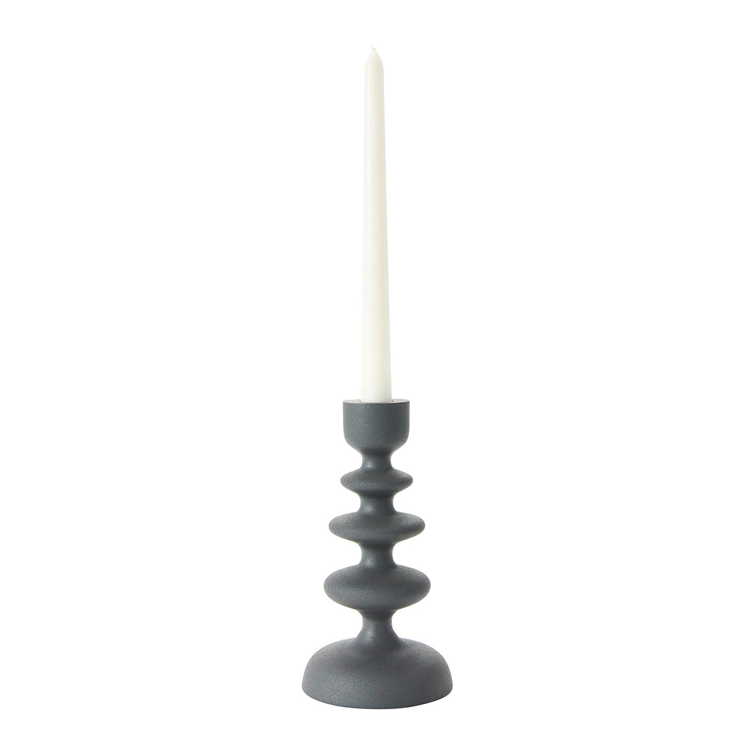 Elegant Grey Textured Metal Taper Candlestick Holder