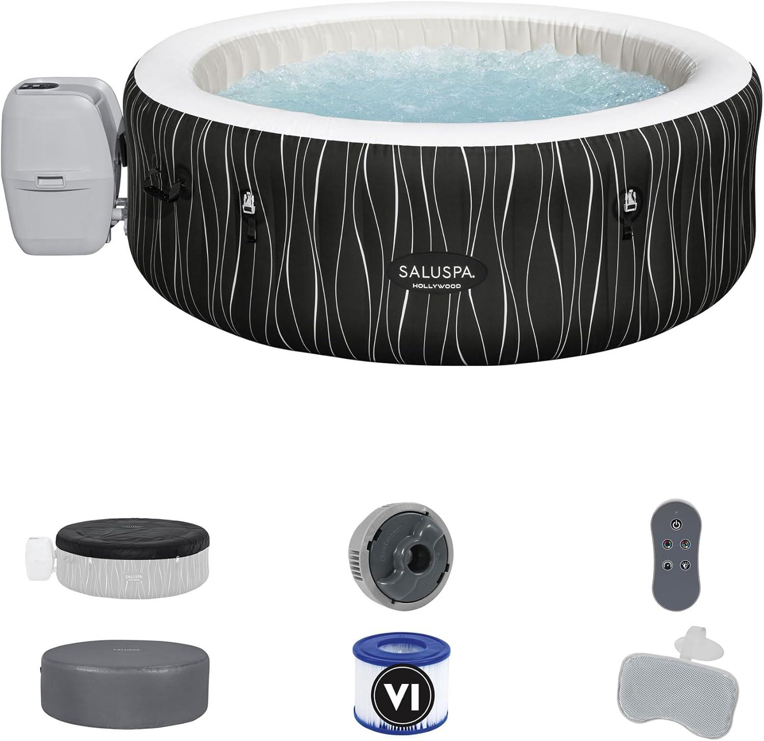 Bestway SaluSpa Honolulu AirJet Large Round 4 to 6 Person Inflatable Hot Tub Portable Outdoor Spa with 140 AirJets and EnergySense Cover