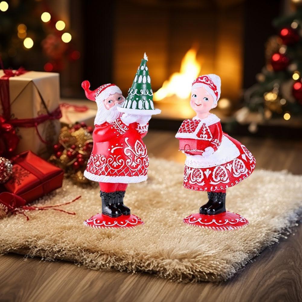 Santa And Mrs.Santa Christmas Figurines Resin Santa Decor Holiday New Heart E8P2