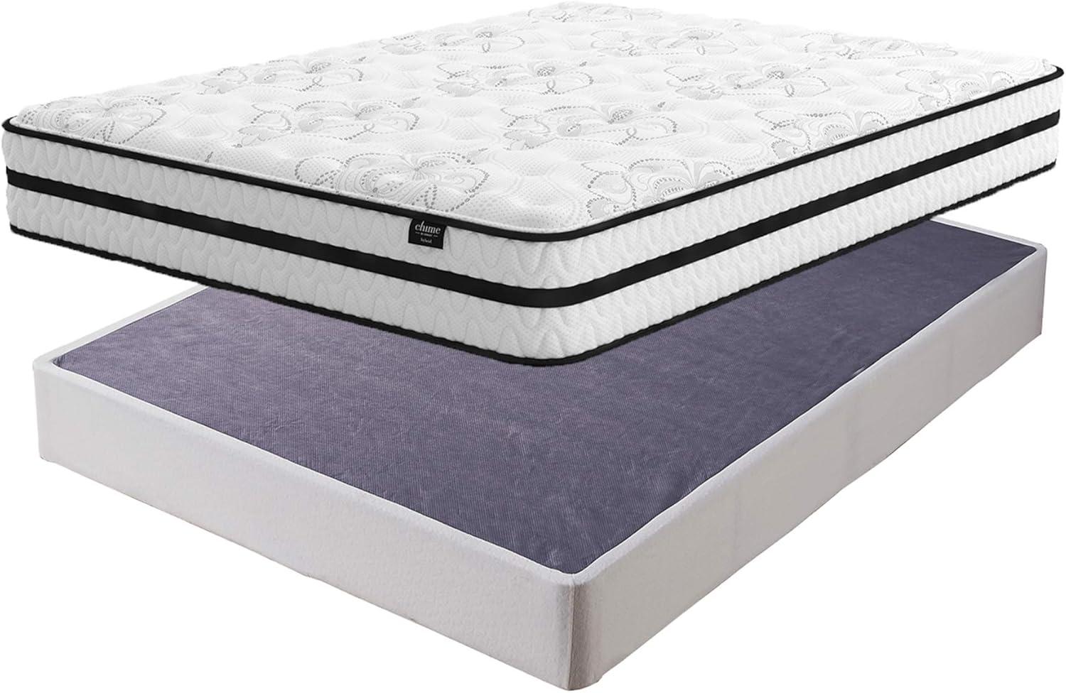 Signature Design by Ashley 10" Mattress Box Spring with Metal Foundation, King, White