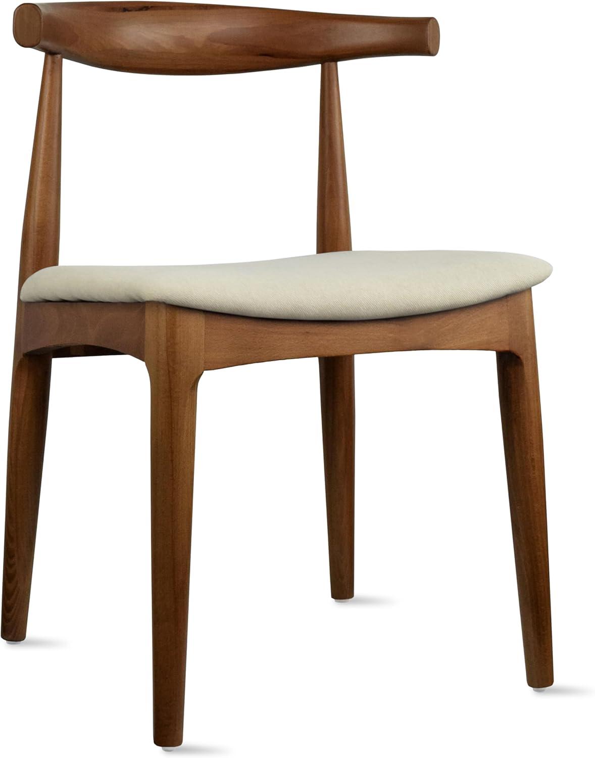 2xhome Set of 2 Contemporary Farmhouse Real Solid Wood Cloth Cushion Seat Dining Chairs Elbow Side Chair (Espresso-Beige Seat)