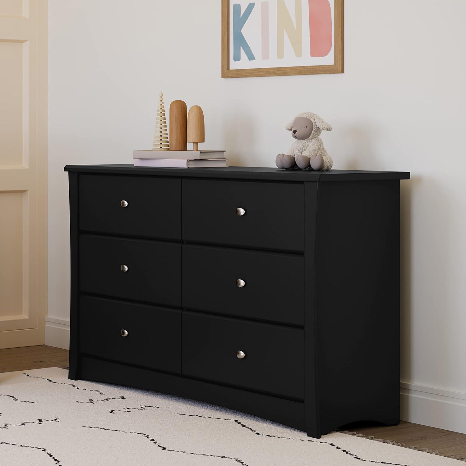 Storkcraft Crescent 6 Drawer Nursery Double Dresser, Black