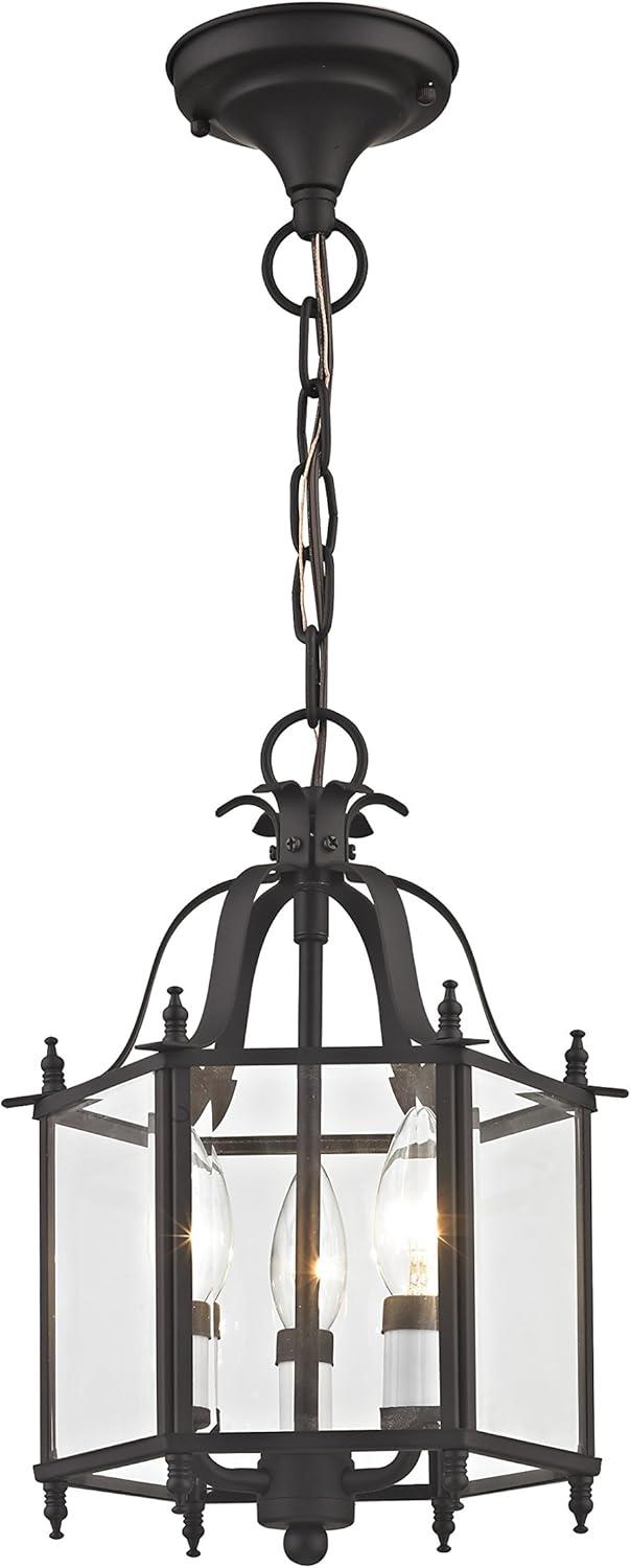 XiKe 4403-07 Home Basics 3 Light Bronze Hanging Lantern or Flush Mount Chandelier with Clear Beveled Glass