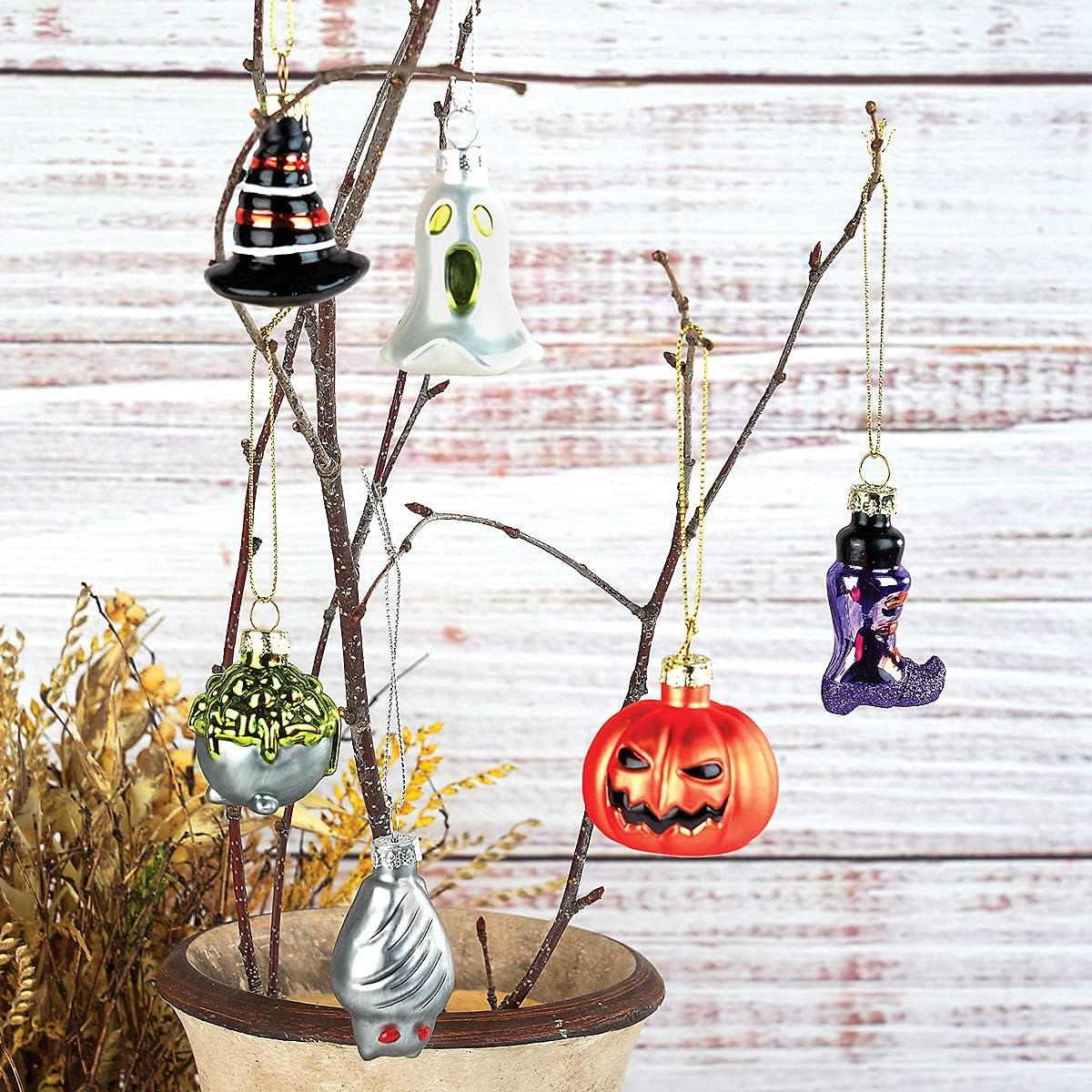 Set of 12 Colorful Glass Halloween Hanging Ornaments