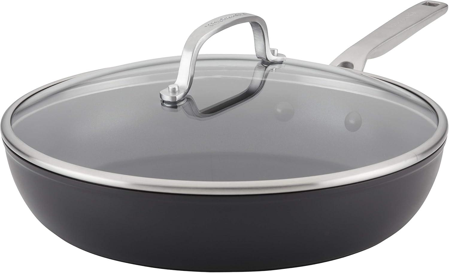 Matte Black 12.25 Inch Nonstick Aluminum Fry Pan with Lid