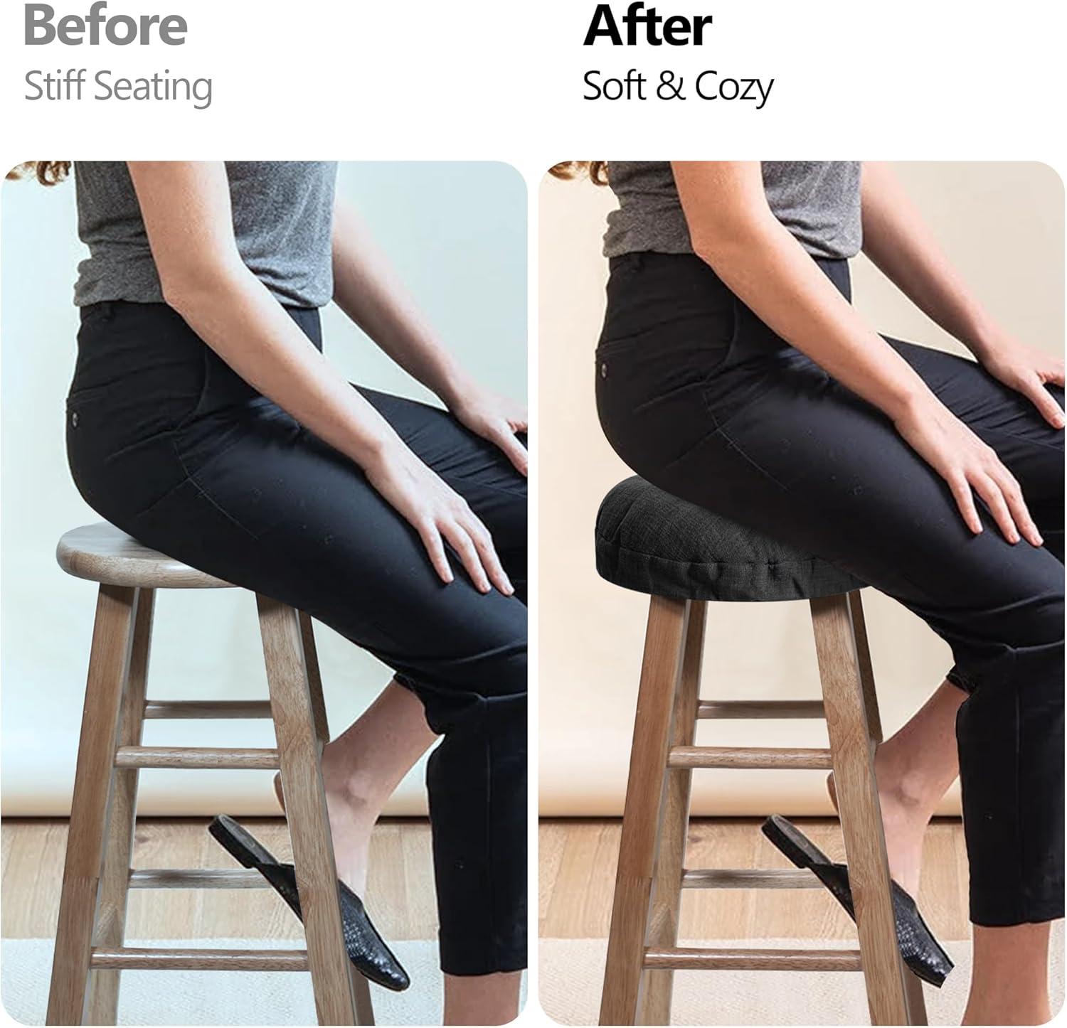 Sunlit Bar Stool Covers - Set of 2 Round Bar Stool Seat Covers, Soft and Cushioned Bar Chair Covers, Easy to Install and Wash, Cover Only, 12 Inch Diameter, Black