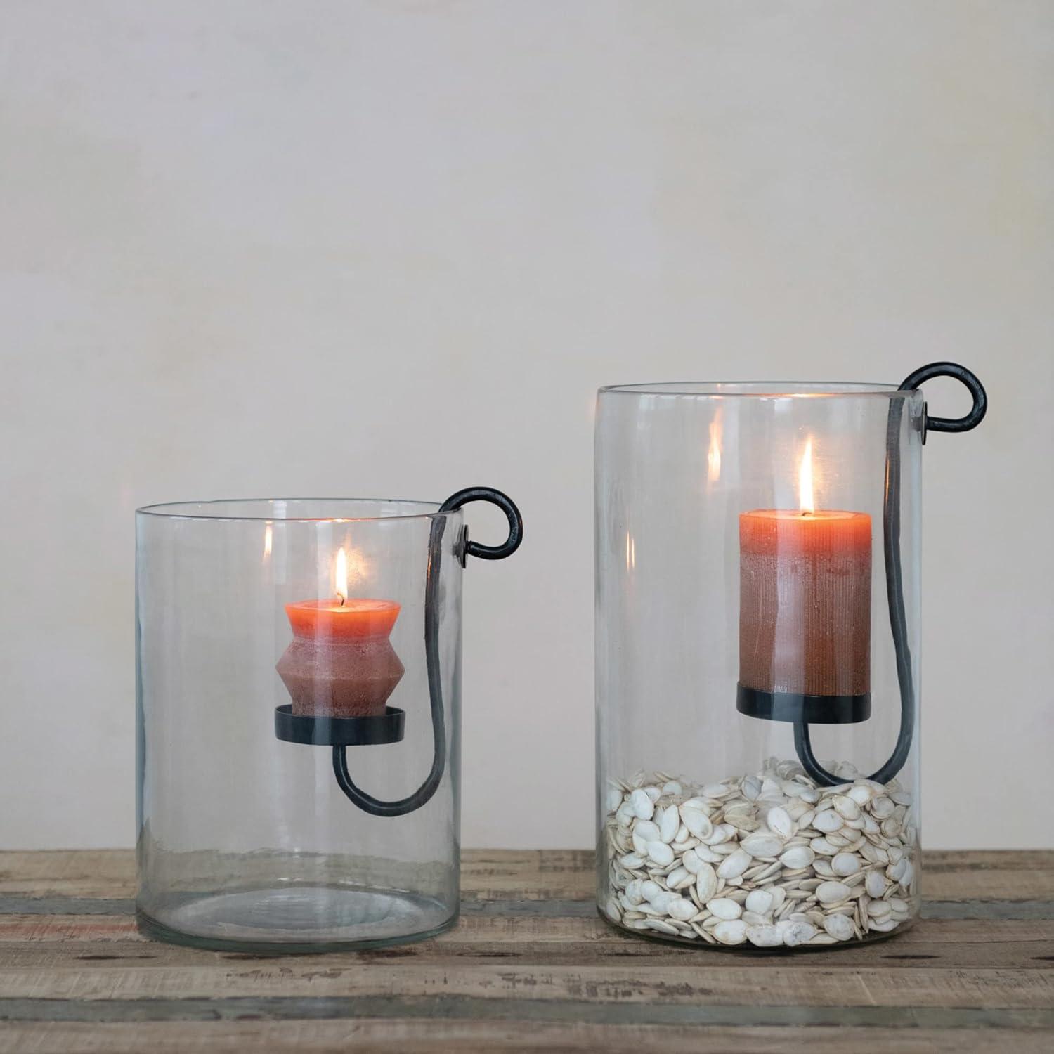 Farmhouse Glass Hurricane with Black Metal Holder