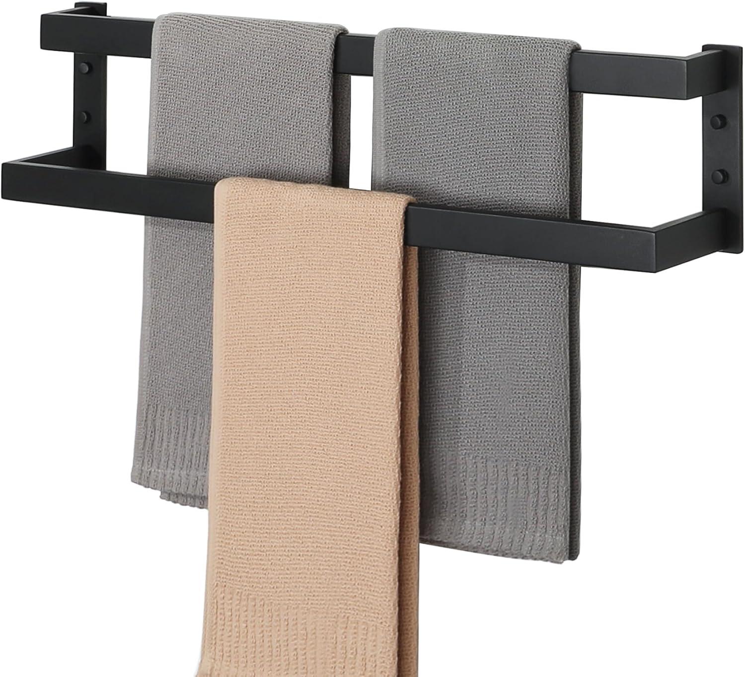 Double Towel Bar 24", SUS304 Stainless Steel Towel Racks For Bathroom Wall Mounted, Heavy Duty Bathroom Towel Holder, Space Saving Towel Hanger