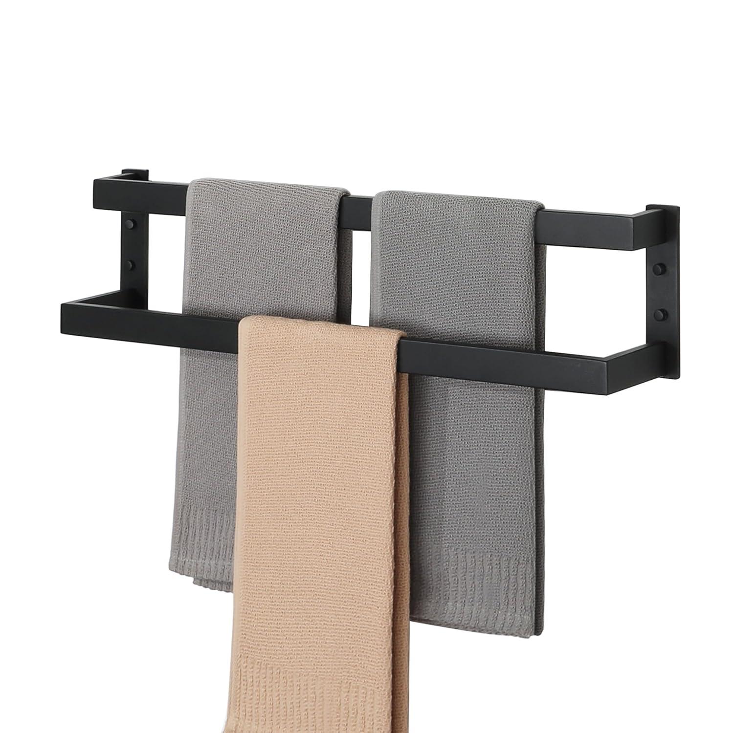 Double Towel Bar 24", SUS304 Stainless Steel Towel Racks For Bathroom Wall Mounted, Heavy Duty Bathroom Towel Holder, Space Saving Towel Hanger