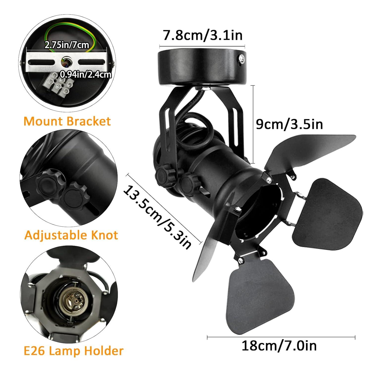 TISLYCO Industrial Vintage Ceiling Spotlight Lamp, Adjustable Black Wall Lamp/Ceiling Light Barn Door Design Spot Lights Indoor Lighting for Hallway Art Light Stage Spotlight Living Room Theatre
